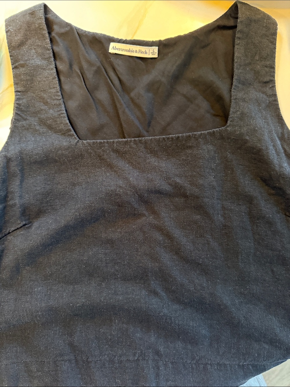 Abercrombie & Fitch Black Square-Neck Linen Tank Top